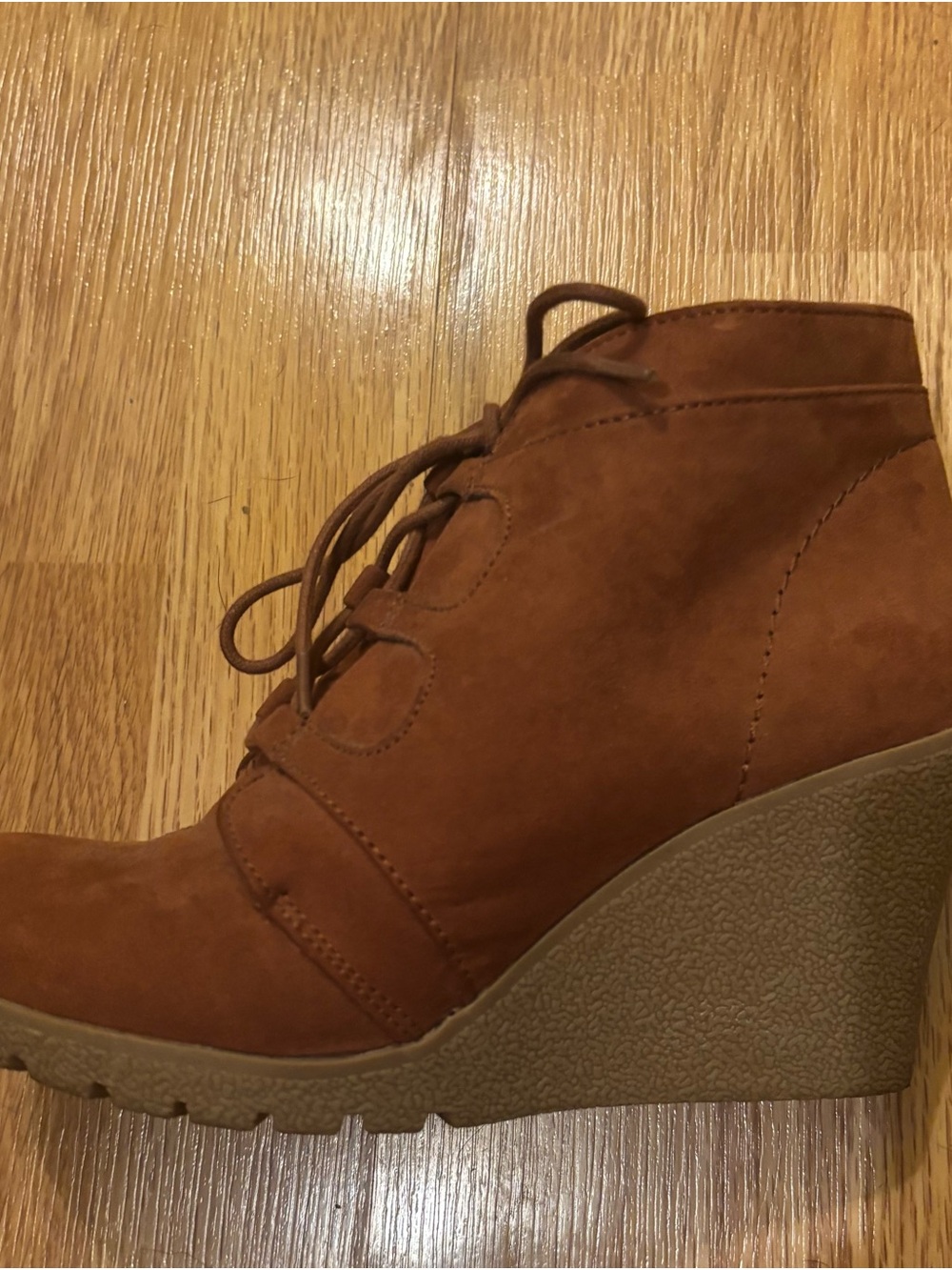 Women's Suede Lace-Up Wedge Ankle Boot - Brown